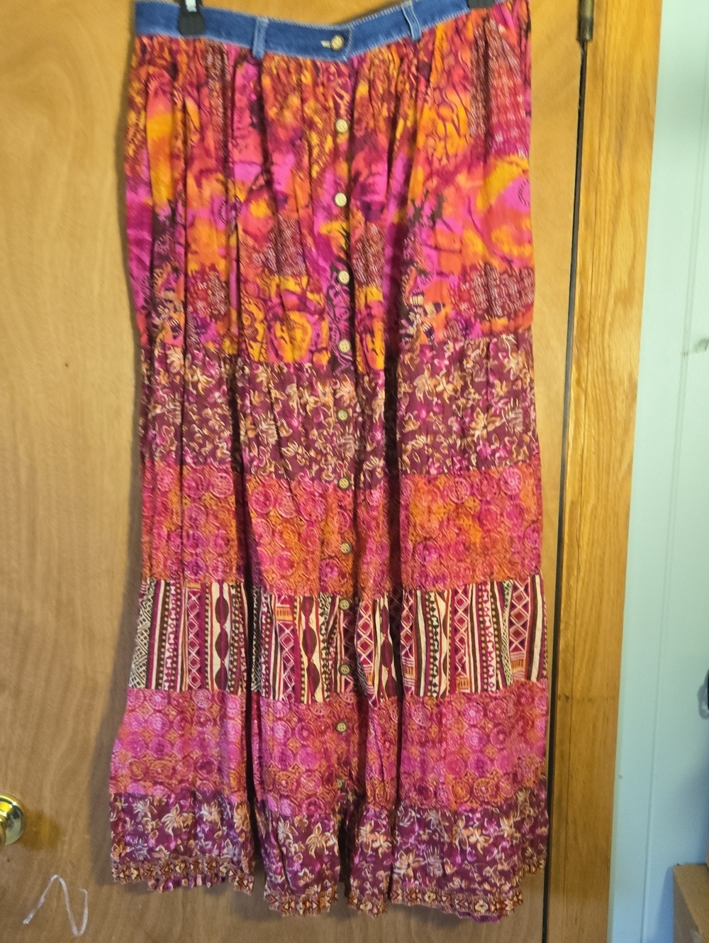 St. John's Bay Pink and Orange Tiered Button-Front Maxi Skirt
